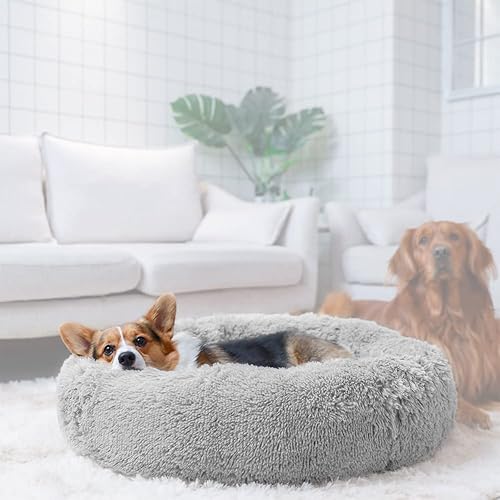 Cama calmante para perros, camas redondas en forma de dona para mascotas, lavable, de felpa, cómoda, acogedora, para perros pequeños y medianos,