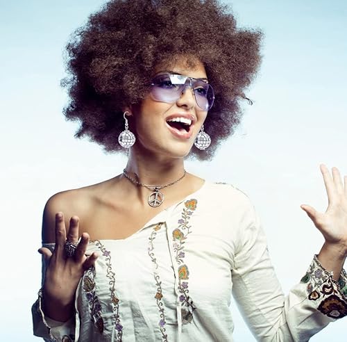 Miniatura 6 de FIRAZIO 9 pares de aretes de bola de discoteca de los años 70 para mujer, accesorios de disfraz de los años 60 y 70, aretes de Halloween, accesorios