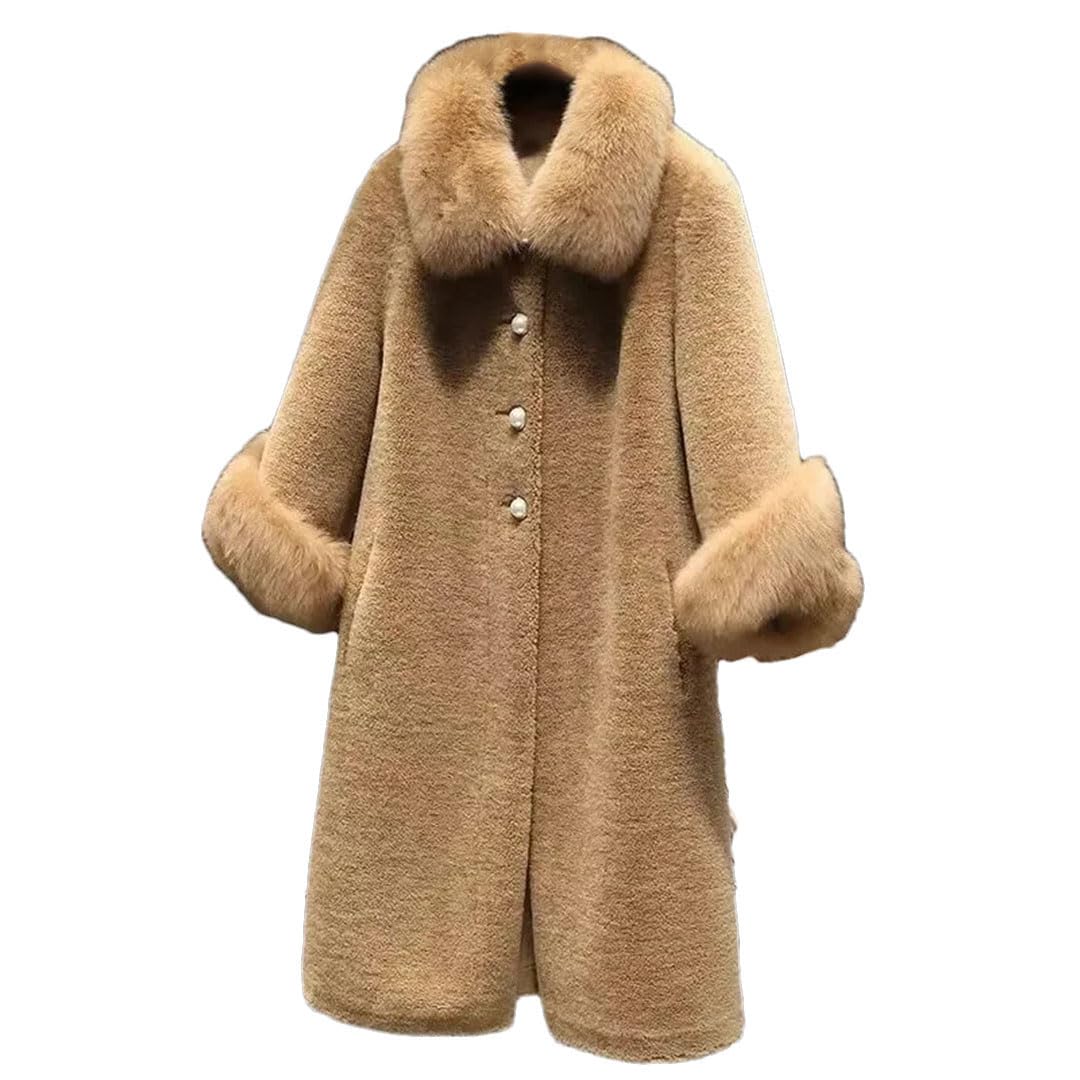 Chaqueta larga cálida y elegante de media manga para mujer, de invierno, afelpada, elegante, color marrón y gris, talla XL, marrón y gris, XL