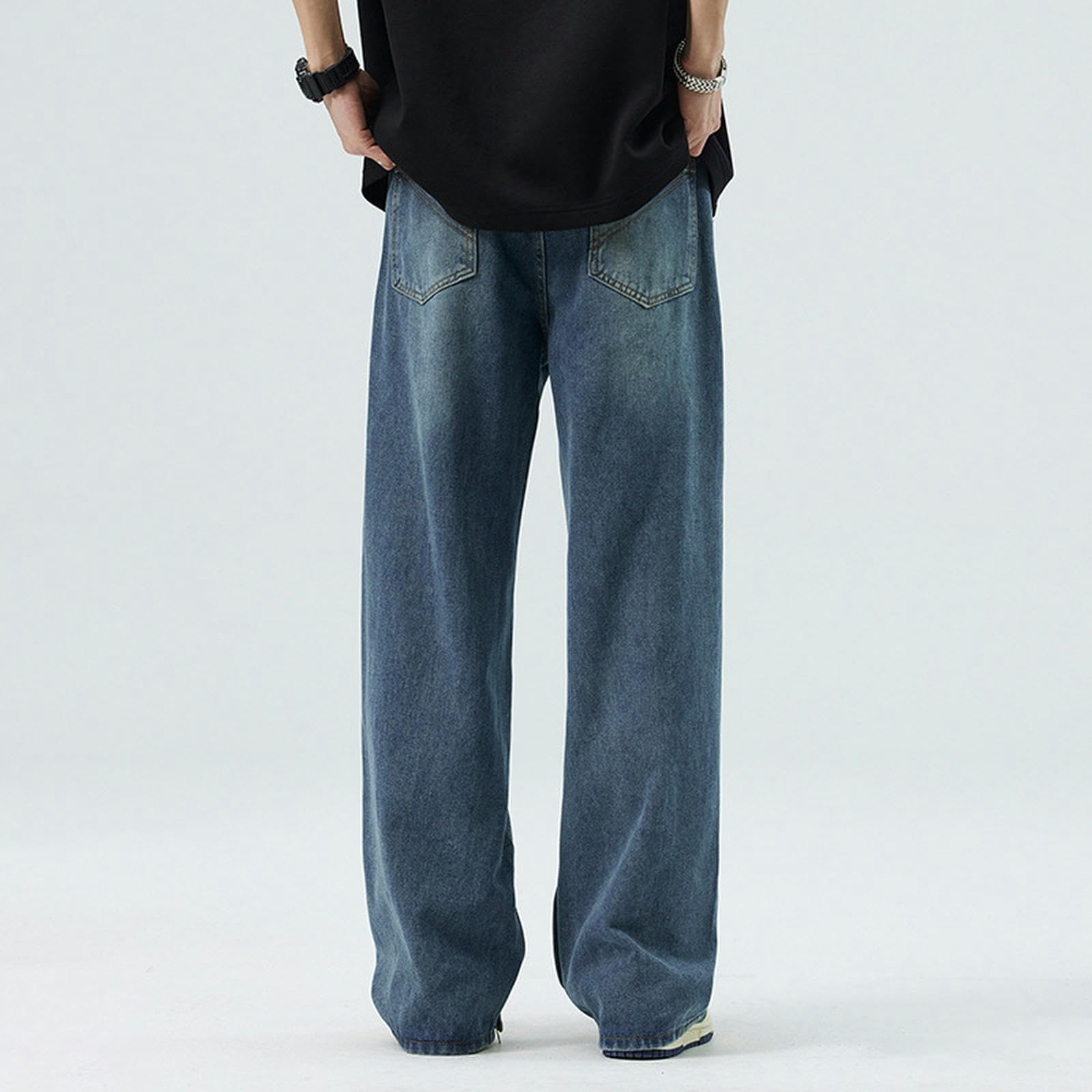 Jeans Estivi da Uomo Larghi e Dritti, Pantaloni Lunghi Casual da Strada, a Gamba Larga - Blu - XL