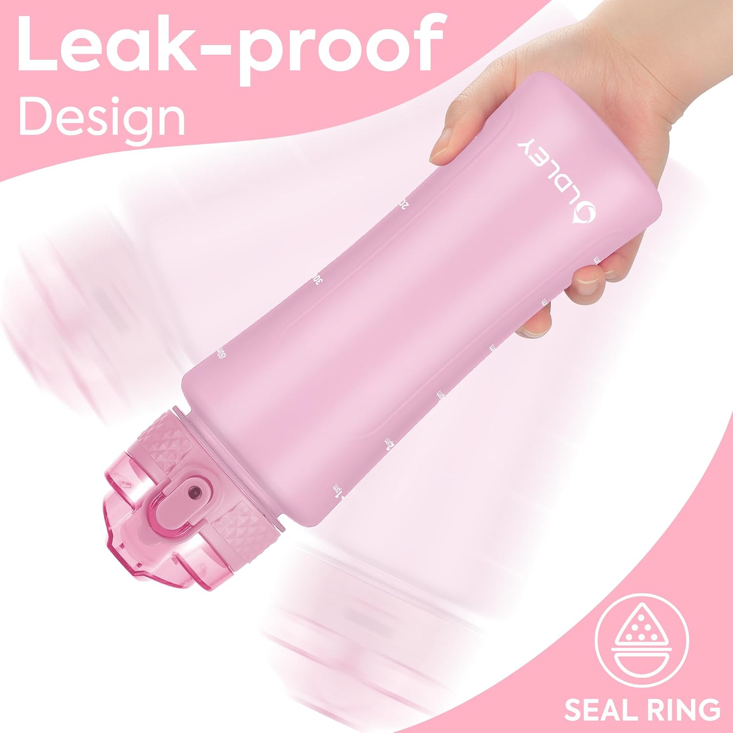 OLDLEY Water Bottle with Straw & Chug Lid for Kids Girls Child, 15 oz Leak-Proof BPA-Free Motivational Water Bottles with Time Marker for School Travel Sports Gym, 2 Lids, Candy Pink image 5