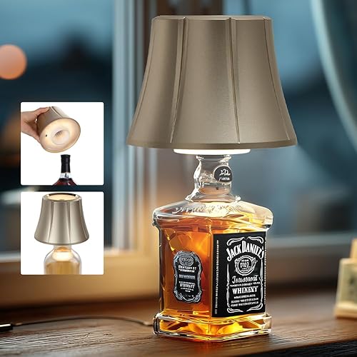 Miniatura 9 de WILIT Lámpara inalámbrica para botellas de licor, pantallas de lámpara de mesa regulables sin cable, luz nocturna que funciona con baterías para 1
