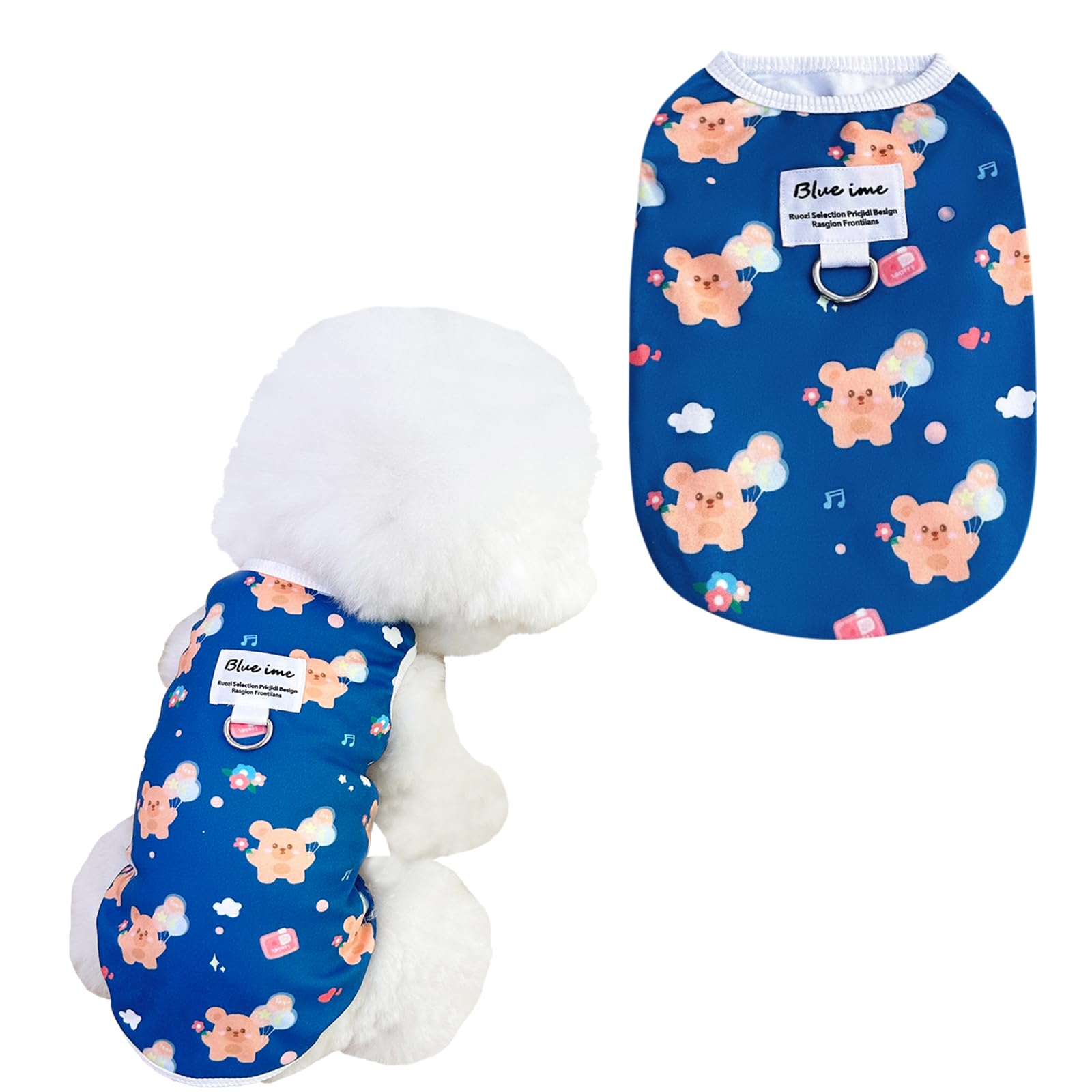 Autumn Printed Velvet Traction Tank top Dog Cat Clothes | Japanese Korean Style Pet Apparel for Teddy Bichon Frise Small Dogs Cats Outdoor Walking (Dark Blue, Small)