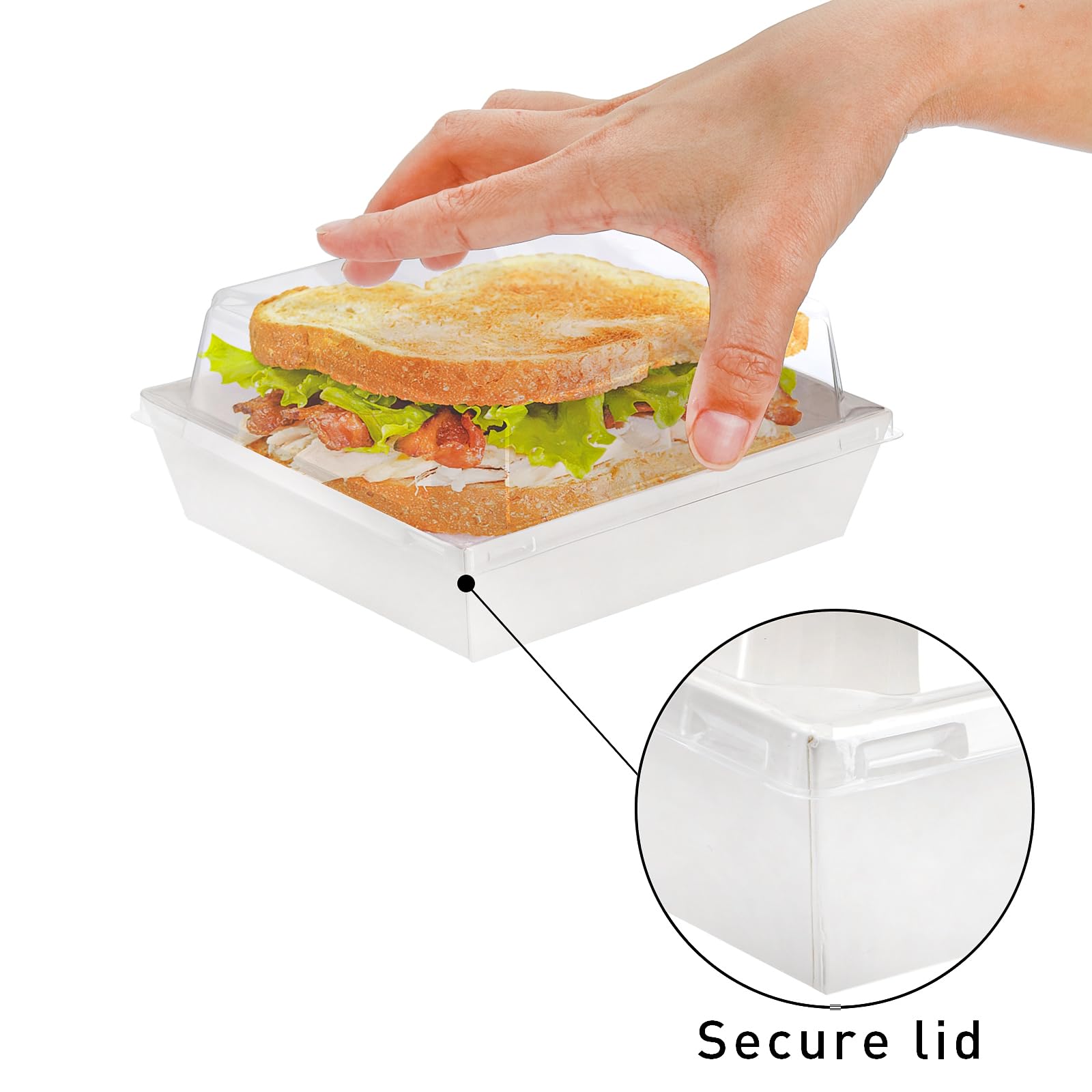 Hiceeden 100 Stück weiße Papier-Charcuterie-Boxen,Kuchenschachteln mit Transparentem Deckel,12,5 cm Quadratische, Lebensmittelechte, Wiederverwendbare Dessertkuchenschachteln