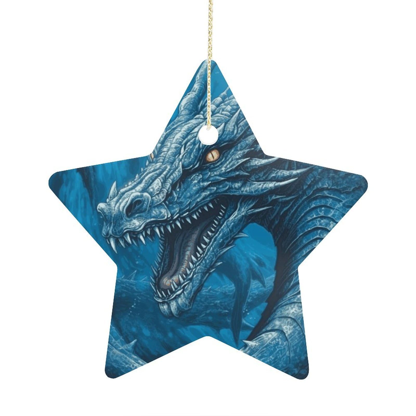 Fodpand Women's Style Dragon Cool Blue Ornament With String, Keepsake Hanging Decorations,Ceramic Ornaments For Men Indoor Home Holiday Party Gifts