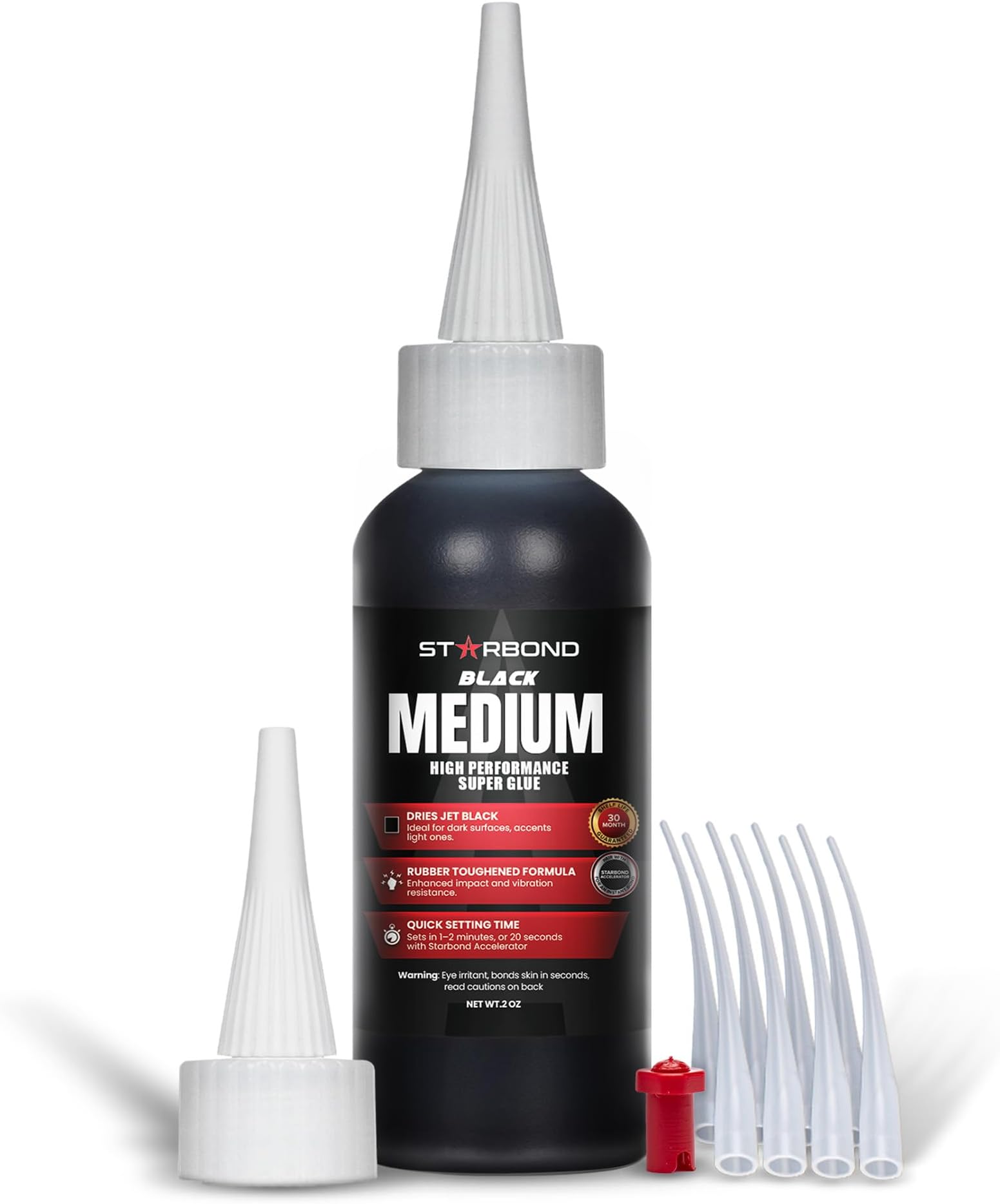 Starbond Black Medium CA Glue, Premium Cyanoacrylate Super Glue, Crack Filler 150 CPS Viscosity, for Woodworking, Woodturning, Carpentry, Guitar, RC, Hobby, 2oz