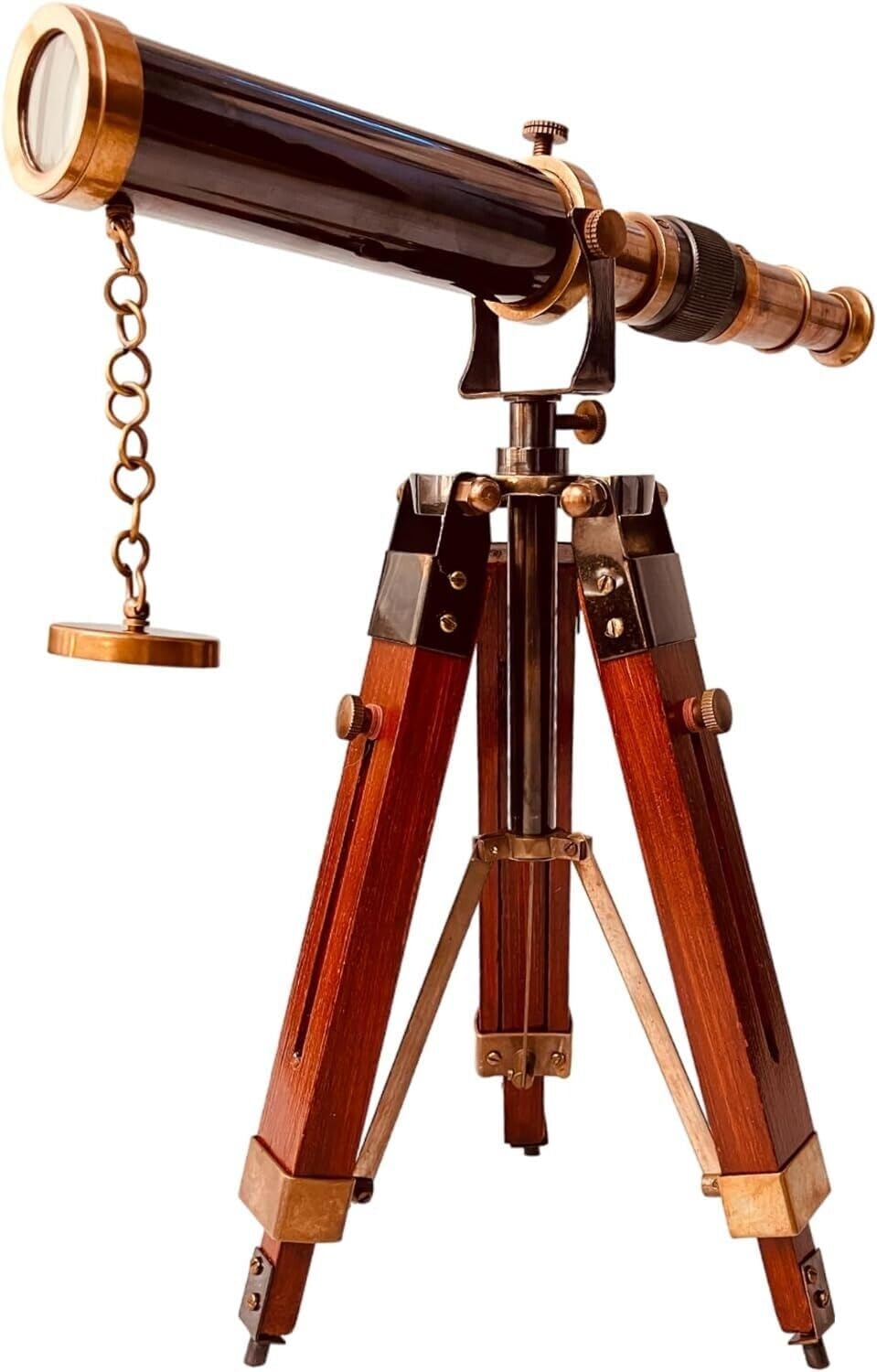 Generic Brass Telescope 9"" with Wood Tripod Stand Vintage Royal Spyglass Home & Office, brown