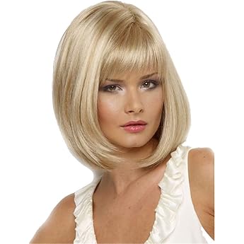 Short Blonde Wig for Women Natural Hair Synthetic Straight Full Wigs with Neat Fringe Daily Use