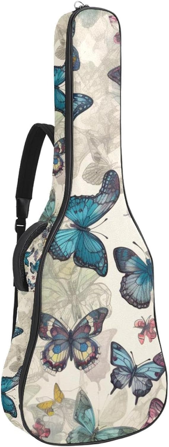 Acoustic Guitar Bag, 40 41 42 Inch Guitar Case Cover Soft Guitar Gig Bag for Acoustic Electric Bass Classical Guitar, Colorful Butterflies Seamless Pattern