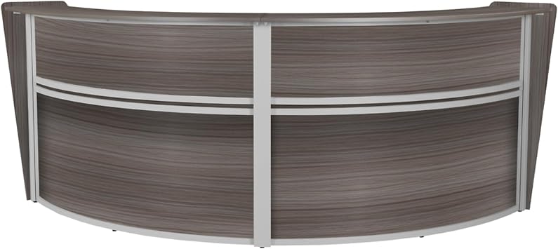 Romig Marque Double-Unit Reception Curved Desk Workstation 124.25W x 49D- Driftwood Grey