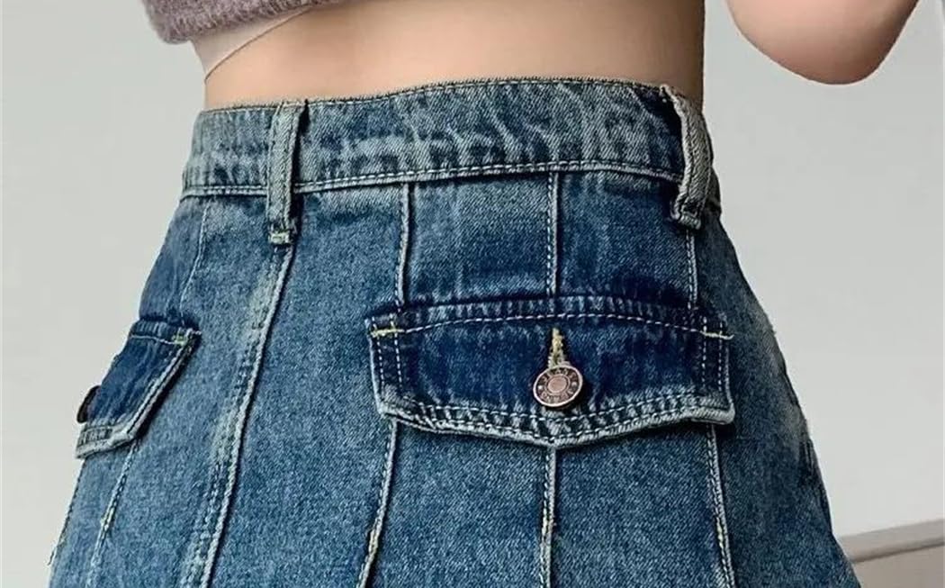 Damska plisowana spódnica dżinsowa wysoka talia linia zamek błyskawiczny slim fit casual letnia spódnica