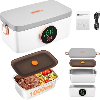 Fiambrera eléctrica, 24000 mAh, 1,6 L, recargable, calefacción automática, pantalla LED, color blanco