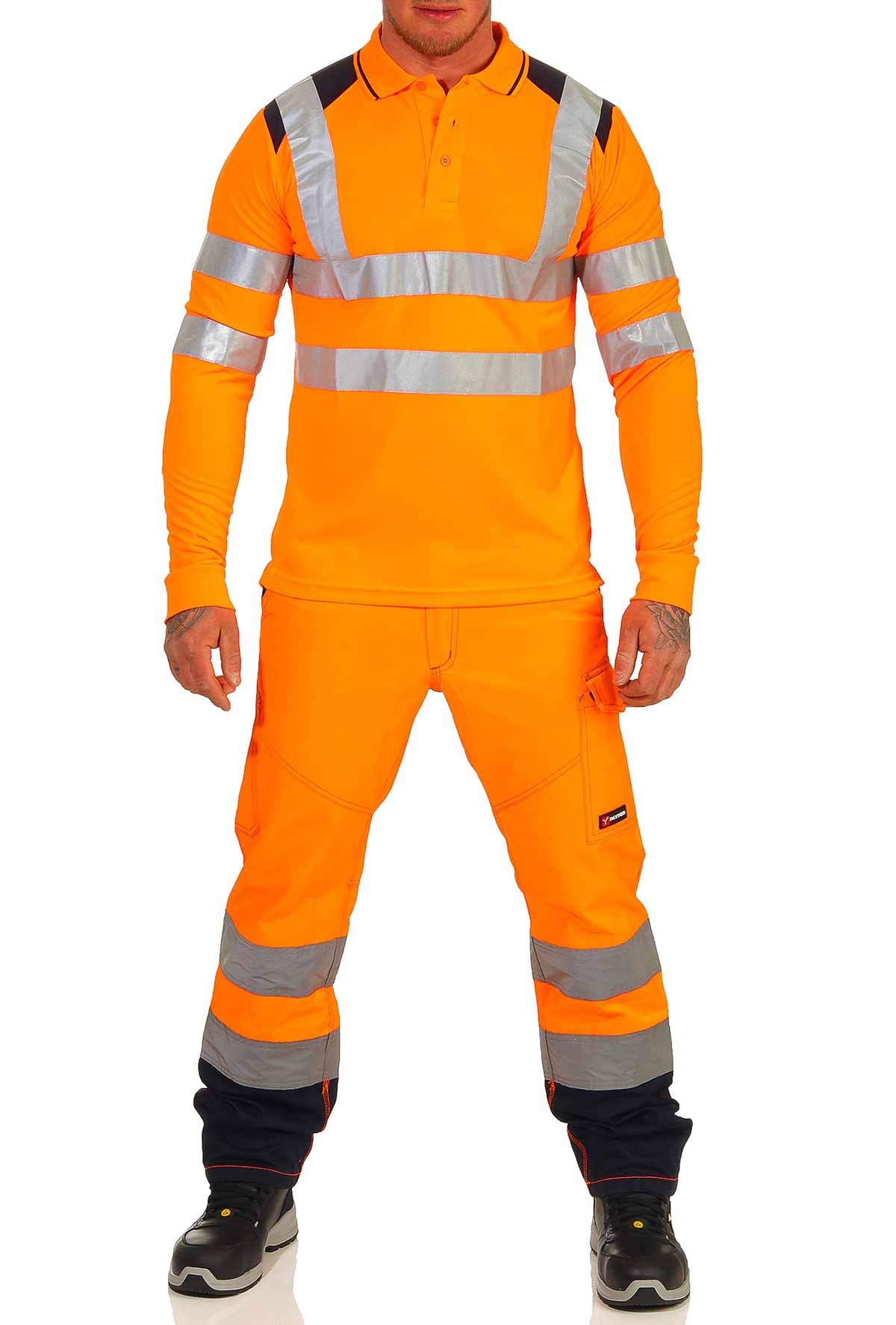 Warnschutzhose, Lange Warnschutz Arbeitshose, EN ISO 20471 Klasse 2
