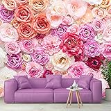 Bormia Pink Roses Wall Mural 3D Wallpaper for Girl Bedroom Big Flower Floral Mural Wallpaper 195'x120'