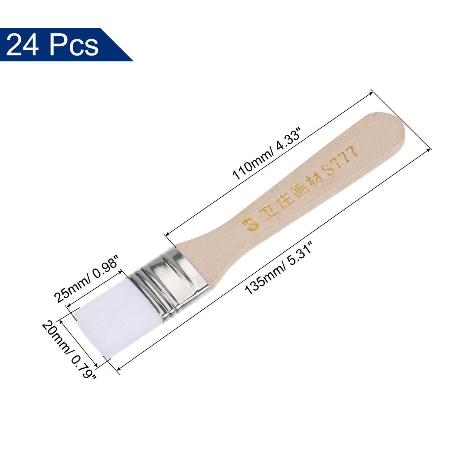 QUARKZMAN 24Pcs Brocha de Pintura de 5.3" con Cerdas de Nylon Suave de 0.8" de Ancho y Mango de Madera Para Paredes, Gabinetes, Cercas - Color Blanco