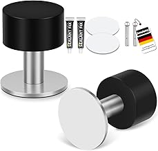 Door Stop for Skirting Boards, Heavy Duty Door Stops with Rubber and Stainless Steel Body, 3 in 1 Installation with Tape, Screws and Glue for Floor and Wall Door Stop