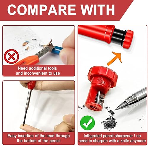 Miniatura 3 de HMIEPRS 4 lápices mecánicos de carpintero con 40 recambios de 0.19 pulgadas de repuesto, lápices mecánicos de punta larga con agujero profundo,