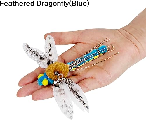 Miniatura 5 de TTcat Juguetes de plumas para gatos, 3 piezas de repuesto de insectos de simulación, libélula saltamontes, juguetes para gatos de repuesto para gato