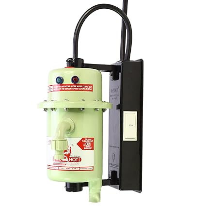 Mr.SHOT ABS Plastic Instant Running Water Heater with on Off Switch/Inlet and Outlet Threaded Manual Reset Model (10 in, Green)