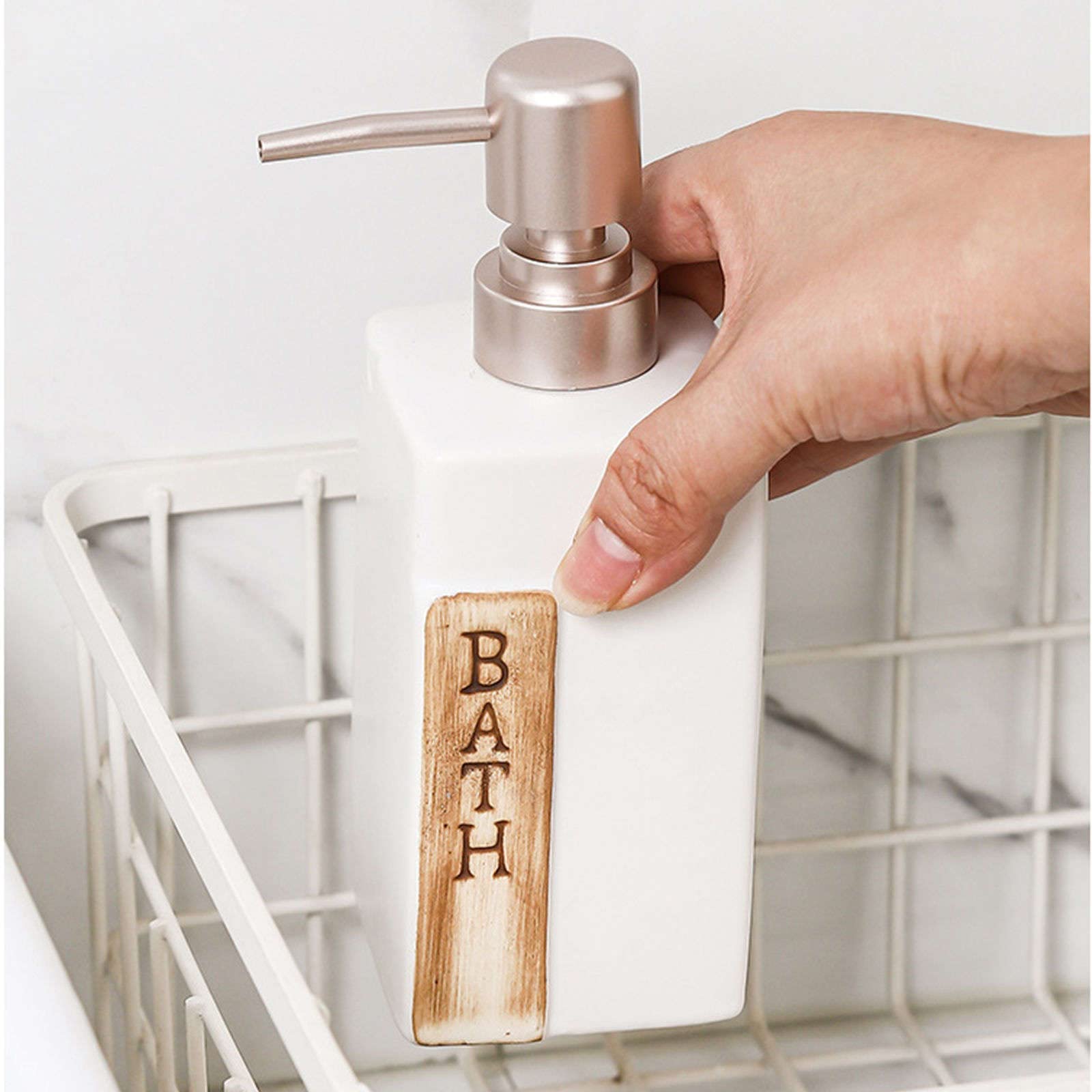 Dispensador de jabón, dispensador loción Cuadrado cerámica, Manos, champú rellenable, tocador baño encimera, Negro, 380 ml/13,4 oz