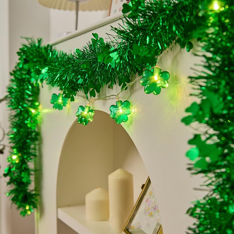 Guirlande trèfle à 10 LED verte de décoration pour cheminée et fête