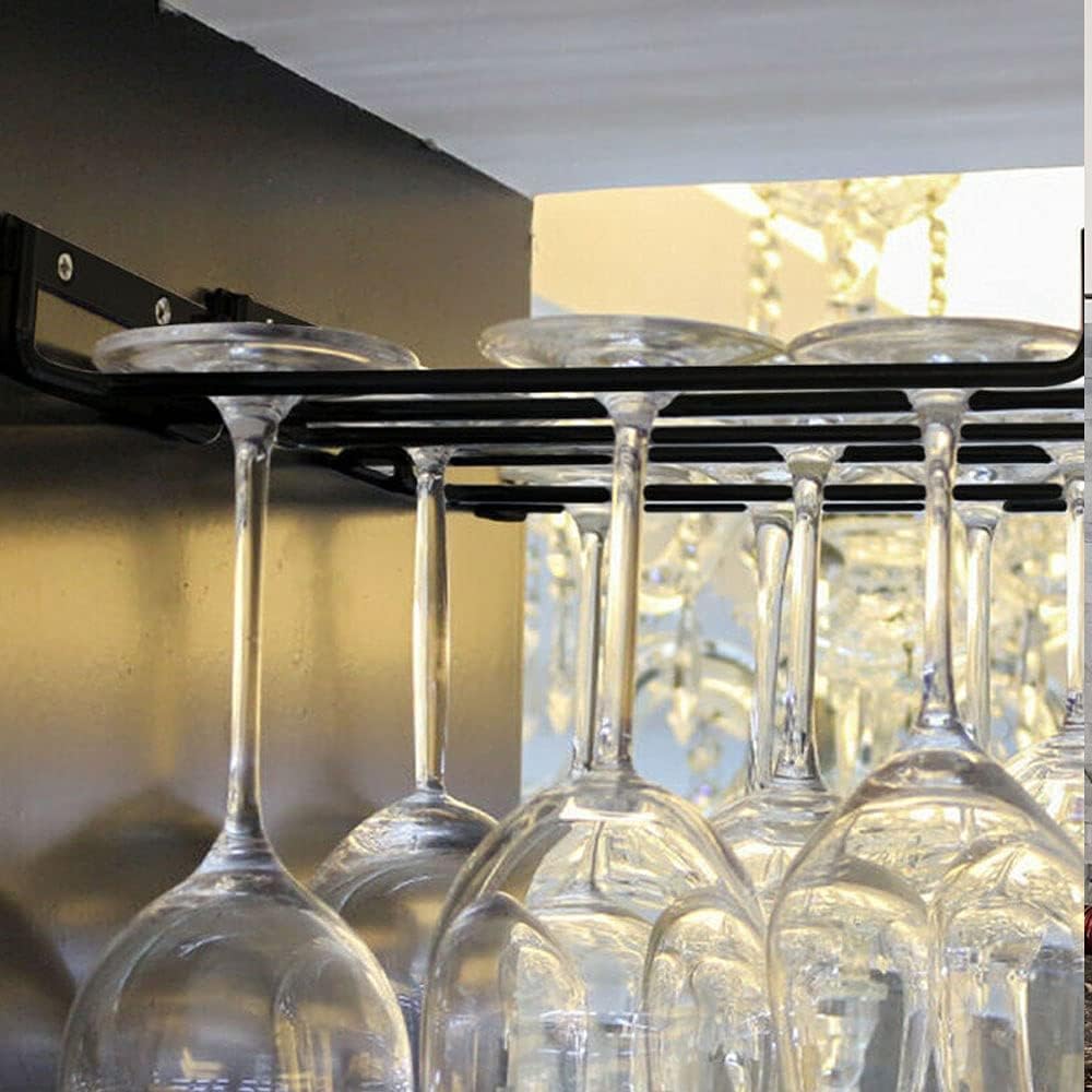 Wine Glass Holder Rack, 15.7 Inch, 2 PCS, Black Iron, Under Cabinet Storage