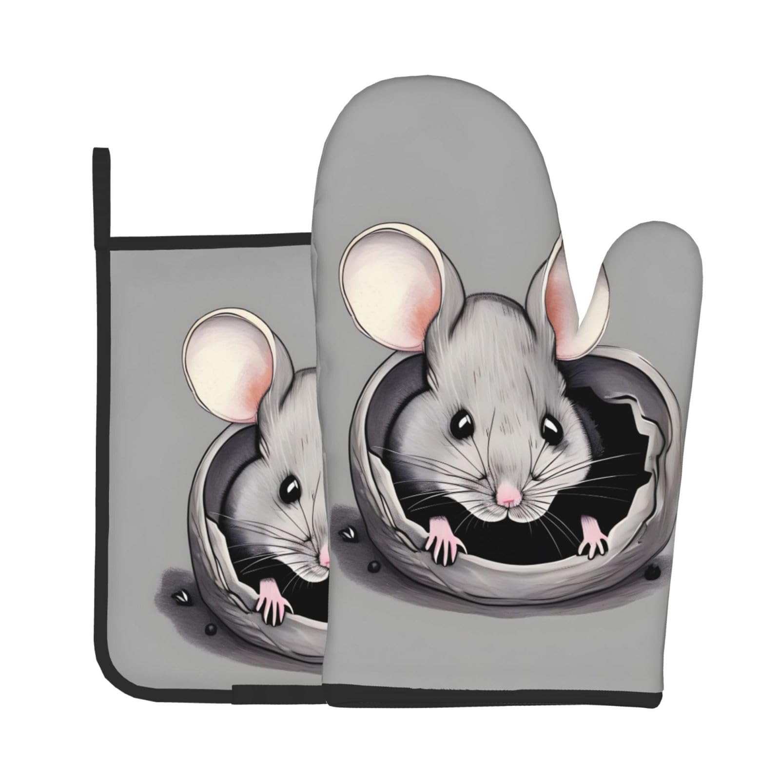 Oven Mitts and Potholders Set of 2 for Kitchen Baking Cooking GrayGrey Rat Thick and Durable
