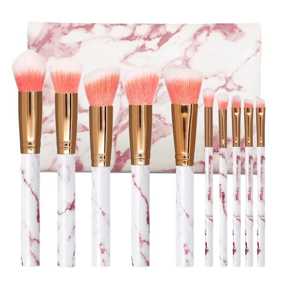 NevsetpoGirls Makeup Brushes 10 Piece Stylish Marble Pattern Makeup Sets with Case Kids Makeup Kits for Kabuki Foundation Powder Concealer Eye Face Liquid Cream Blush