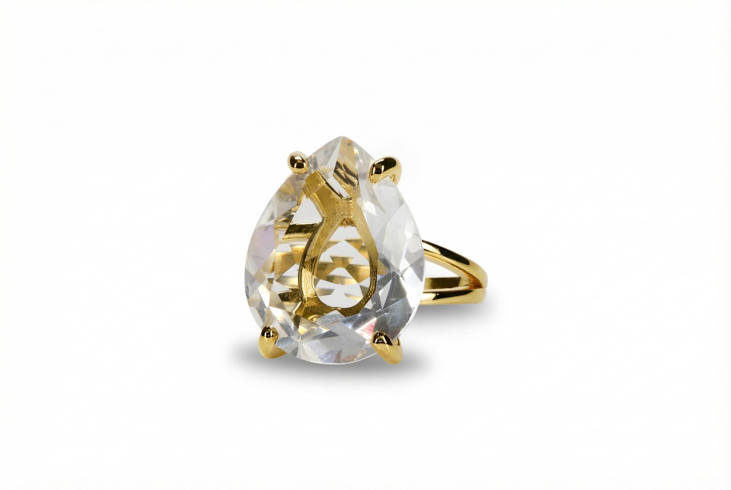 Anillo de Oro de 14K con Cuarzo Claro - Anillo de Boda Cumpleaños y Promesa para Todos los Días - Anillo de Oro Hecho a Mano por Joyeros Expertos - Grabado Disponible - Caja de Regalo
