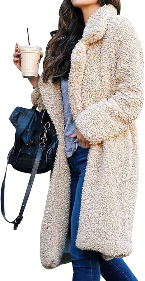 Damen Teddy Sherpa Jacke - Flauschiger Wintermantel Mit Kapuze