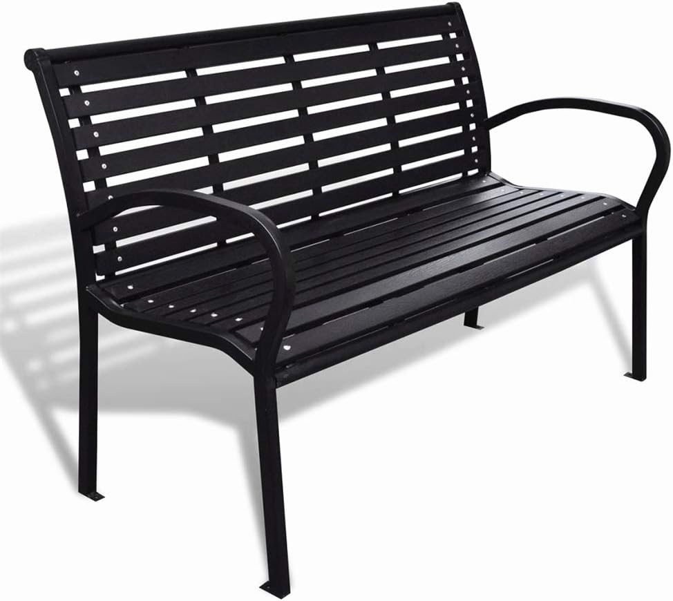 BLUECC Vintage Garden Bench with Steel Frame 3-Seater Outdoor Patio Furniture