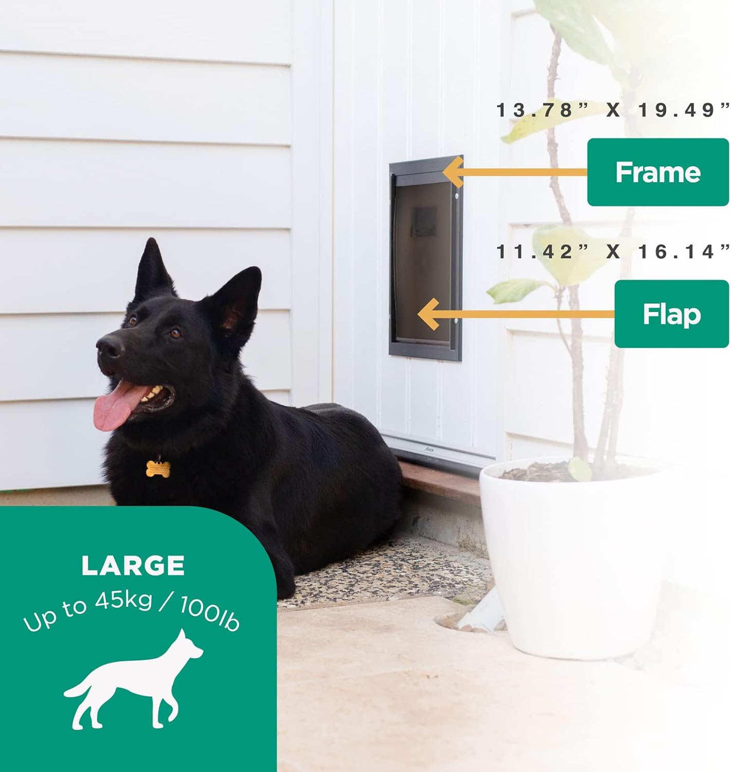 Hakuna Pets Deluxe Aluminum Pet, Cat and Dog Door with 2-Way Locking Panel for Screens, Doors and Walls up to 2.8" Thick, Large, Black : Pet Supplies