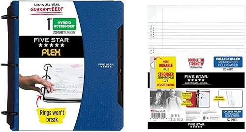 Five Star Flex Hybrid NoteBinder carpeta de 1 pulgada con pestañas cuaderno y carpeta de 3 anillos todo en uno azul 29328AD2 y hojas sueltas 3