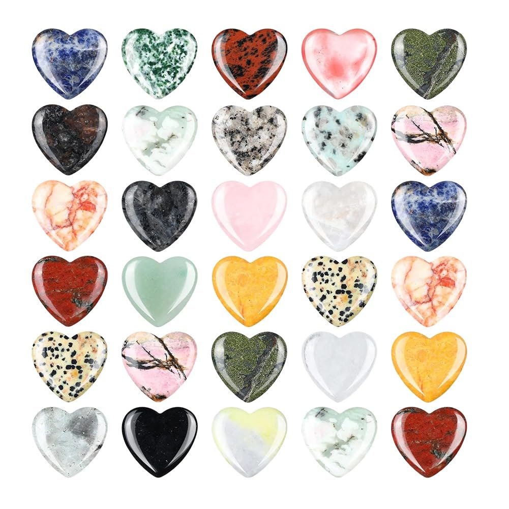 Vjsujehgy Bulk 30 Pcs 1.2 Inch Heart Shaped Crystals Gemstones Worry Stones Pocket Palm Rocks for Valentine' S Day