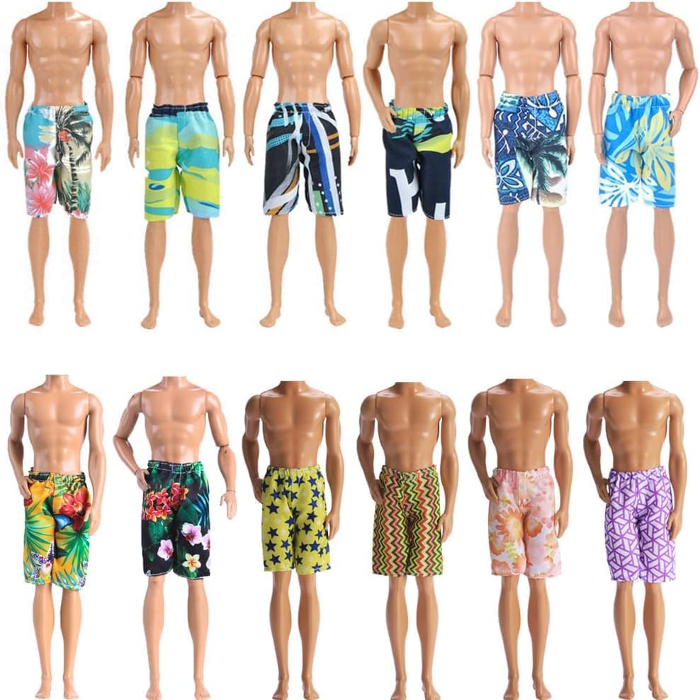 E-TING 10-Item Fantastic Pack = 1 Black-tie Suit with a Shirt Set   3 Sets of Casual Wear Clothes Outfit   1 pc Swim Trunks  5 Pairs Shoes for 12inches boy Doll Random Style