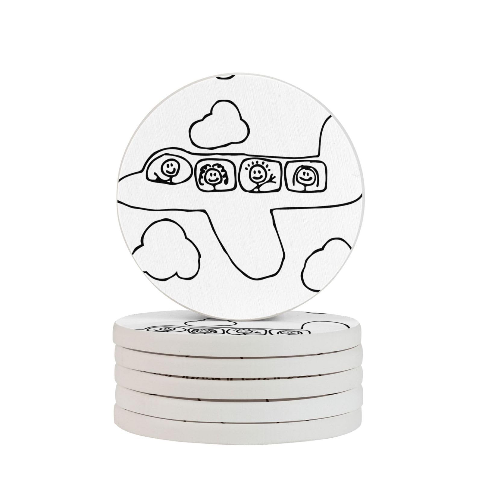 Airplane Flying Print Round Diatomite Coasters (Multipack), Fast-Drying, Drink Coasters For Multipurpose Use
