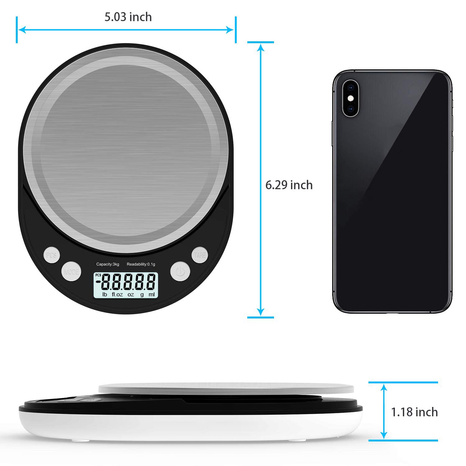 Digital Food Scale, 6.6LB Kitchen Scale Readability 0.1G/0.003 OZ, Food Scales Digital Weight Gram and OZ Cooking Scale with Protective Cover/Tray