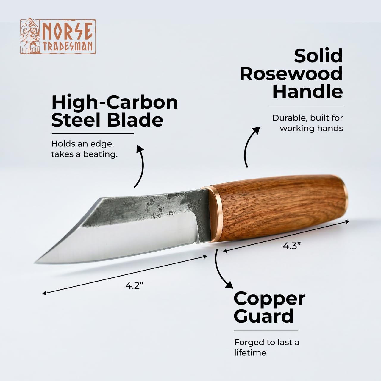 Norse Tradesman Viking Seax Knife – Full Tang Fixed Blade, Rosewood Handle & Genuine Leather Sheath – 8.3" Camping, Bushcraft & Hunting Knife