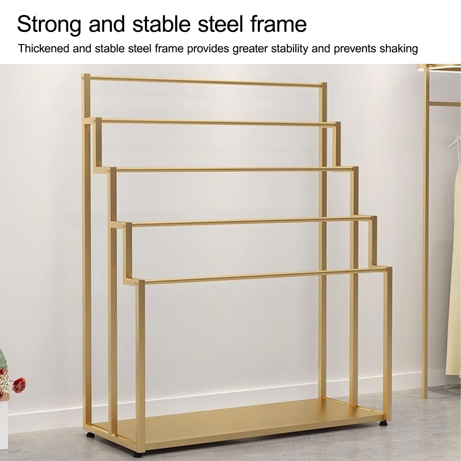 Scaffale per campioni di tende in metallo commerciale, telaio in acciaio con ruote, porta carte colorate per tessuti, finitura dorata, 80 cm, perfetto per showroom.