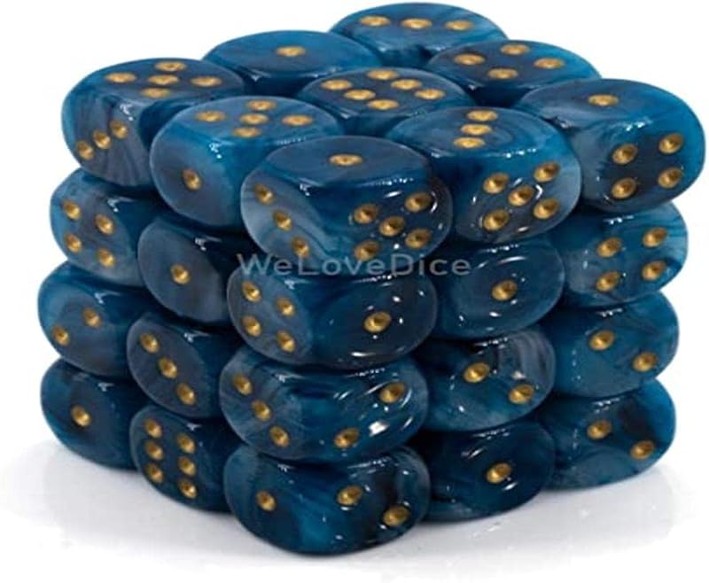 Juego de dados DND - Chessex D&D Dice - Juego de dados poliédricos de plástico dorado y verde azulado fantasma de 12 mm - Dados de mazmorras y dragones incluye 36 dados - D6, varios (CHX27889)