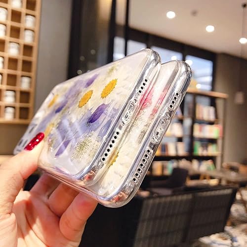Miniatura 7 de Abbery Funda diseñada para iPhone XR, transparente y con diseño bonito de poliuretano termoplástico suave y flexible de goma prensada, flores reales