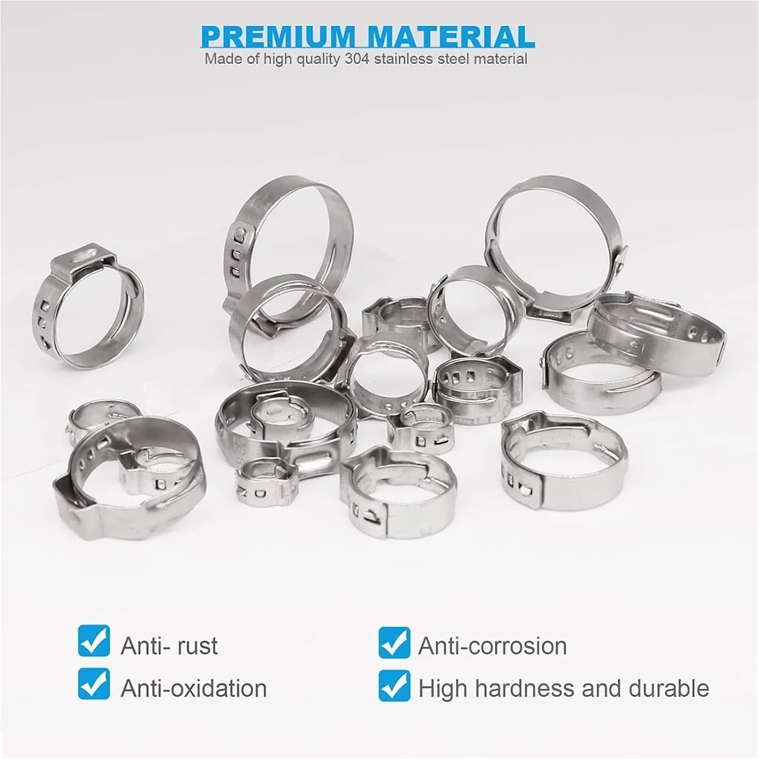 520Pcs 20 Sizes 1/4-1 Inch Stainless Steel Single Ear Stepless Hose Clamps Assortment Kit for Water Pipe, Plumbing and Automotive Use