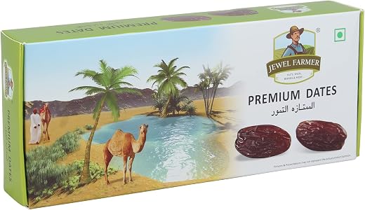 JEWEL FARMER Premium Dates with Dietary Fiber &amp; Protein, Pack of Cholesterol Free Nutritious &amp; Fresh Dried Khajoor (400g)