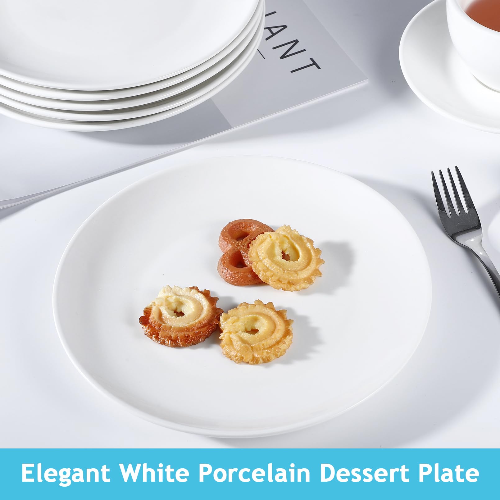 Lot de 6 assiettes rondes en céramique blanche de 20,3 cm, passent au micro-ondes et au lave-vaisselle, petites assiettes à salade en porcelaine pour apéritifs, desserts, salade