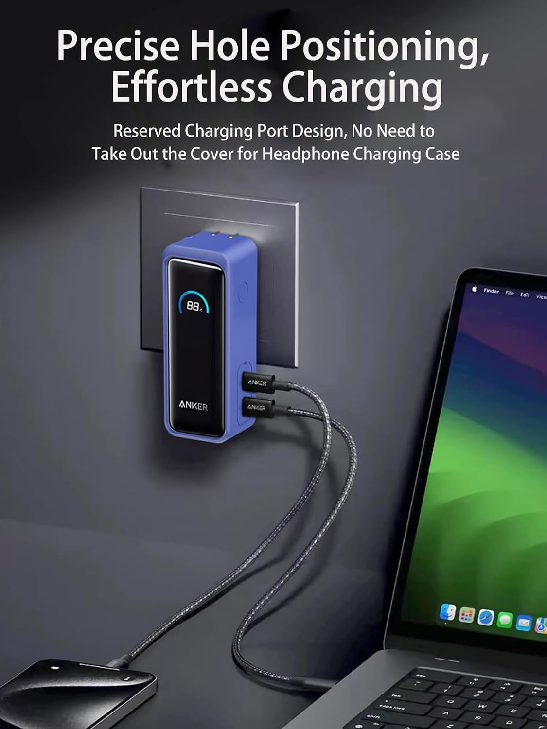 Case for Anker Prime Power Bank 9600mAh 65W,Soft Skin Silicone Case Cover with Lanyard，Full Protective Case for Anker Prime Power Bank 9600mAh 65W-Blue