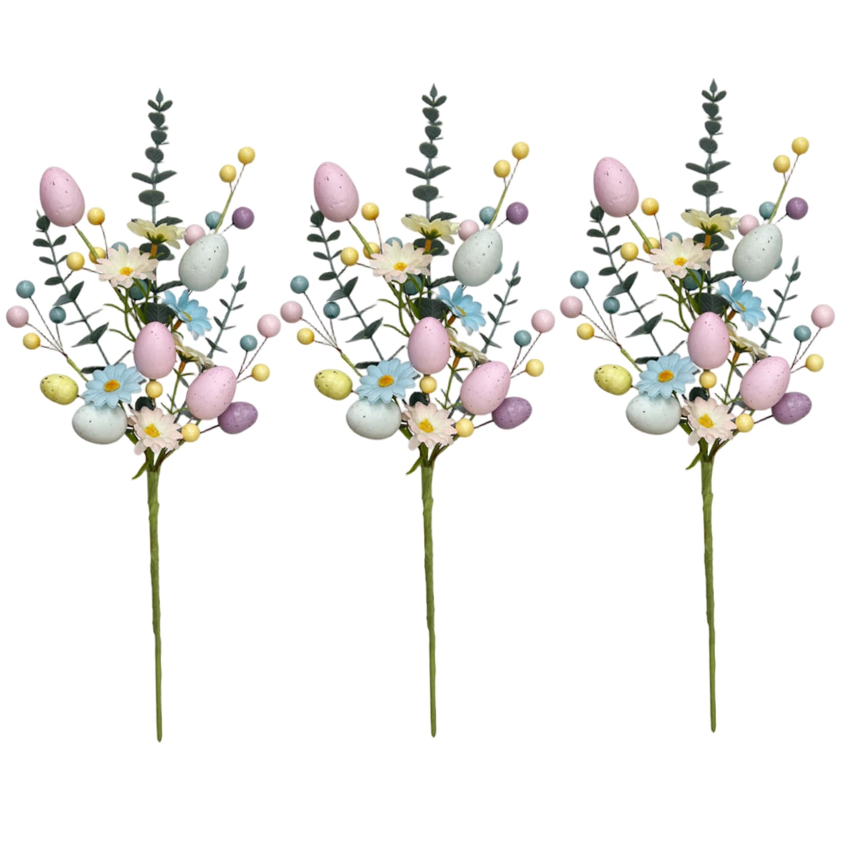 Tsawntd 3Pcs Easter Picks, Colorful Easter Floral Picks With Eggs And Berries Decorative Egg Branches For Home Party Vase Floral Arrangement Centerpiece