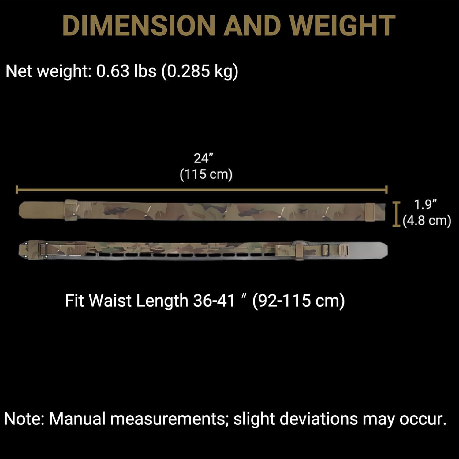 UniPro Lightweight Tactical Battle Belt – 24" x 1.9" MC Color, Carbon-Fiber Reinforced 2" Tactical Belt Compatible, Fits 36–41" Waist - Image 2