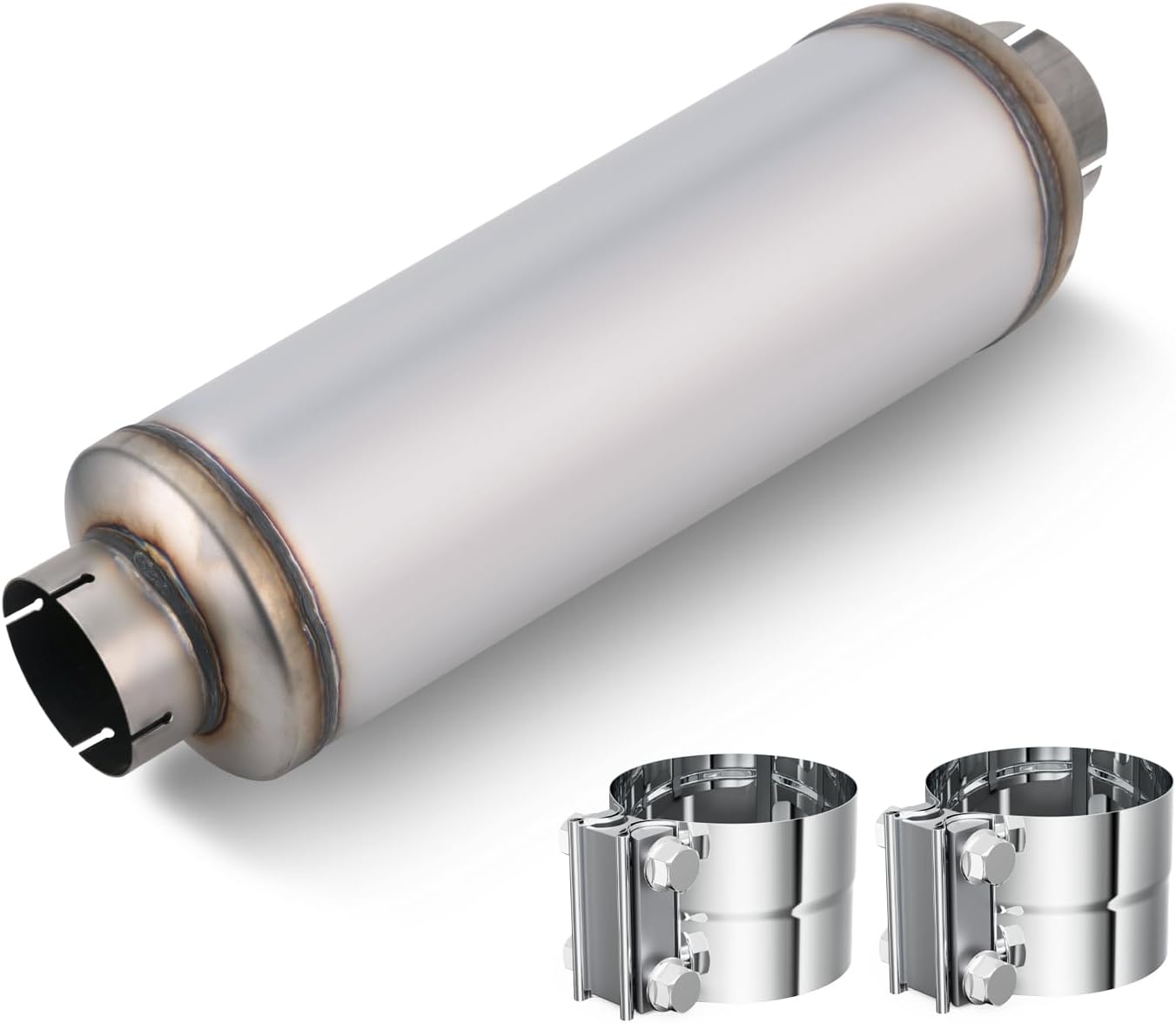 LCGP 4" Inlet Diesel Exhaust Muffler with Clamp, 4'' Inlet & Outlet Universal Resonator, 30'' Overall Length Stainless Steel Mufflers, Straight Through Design, welded On Muffler Resonator
