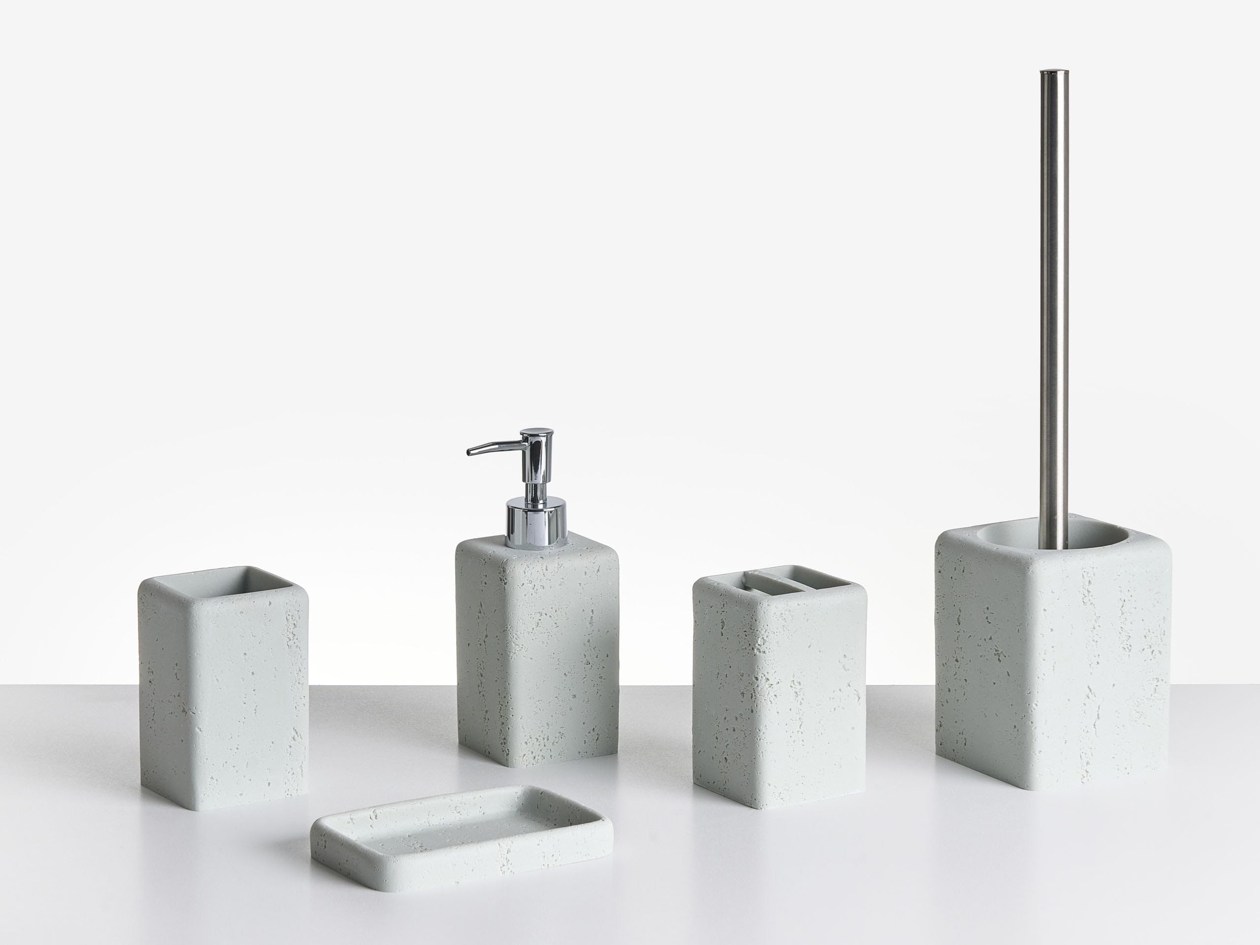 Badaccessoires Set 5-teilig Kunstharz hellgrau Betonoptik Bad-Zubehör Vilcanota