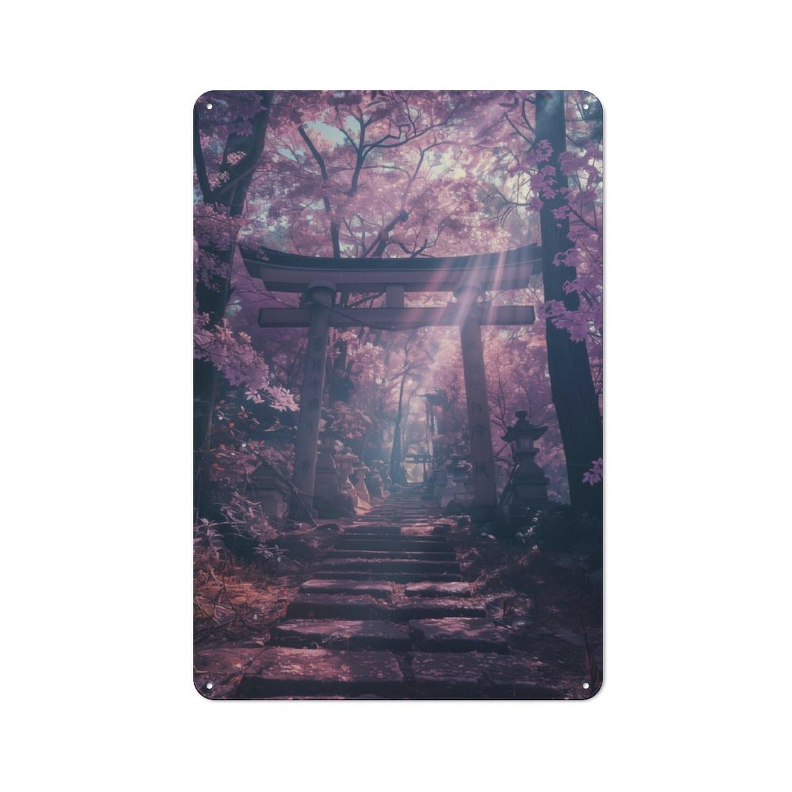 Junmoney Torii Gate Japanese Sakura Metal Plaque 30X20cm With For Garage Wall, Retro Decor, For Themed Interiors In Garages And Workshops